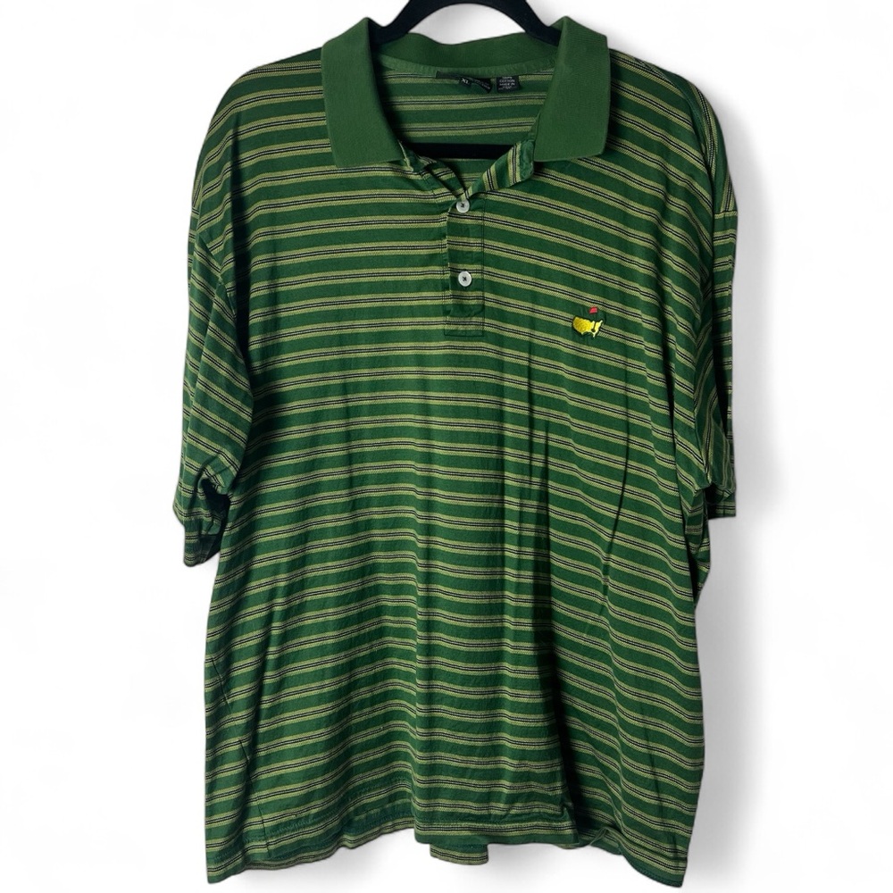 Masters Clubhouse Collection - Men’s Striped Golf Polo Green Yellow Cotton Sz XL